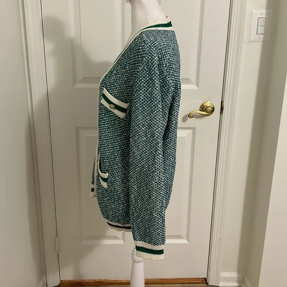 Maje Maitresse Green Lurex Metallic Threaded Cardigan Sweater Size 3, US Large - Picture 10 of 16